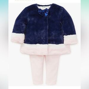 A Set of Little Me Faux Fur Baby Toddler Pea Coat and Leggings. Size 18M.
